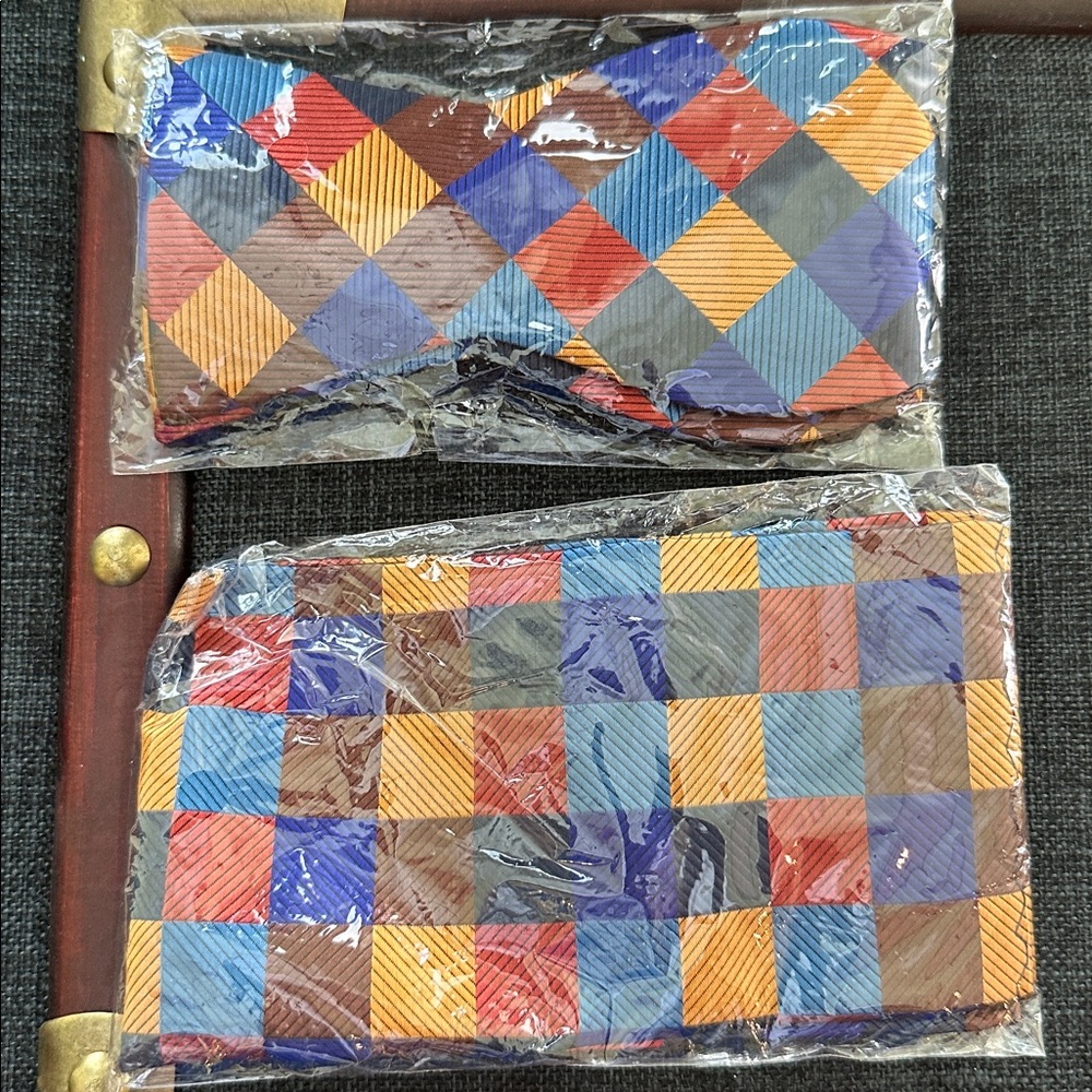 Colorful Checkered Bow Tie and Pocket Square Set